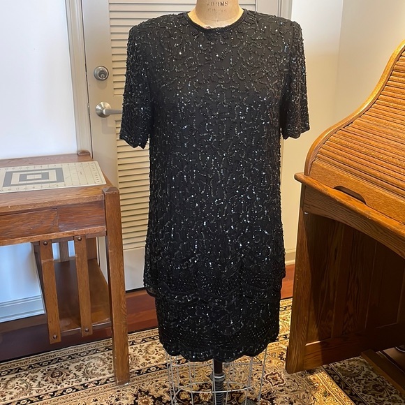 Vintage Brilliante by JA; Black silk, beaded dress - Picture 1 of 11